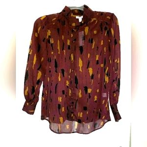Nine West maroon sheer printed blouse size S NWT